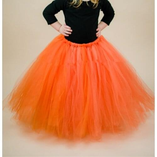 Orange Christmas Girls Tutu Skirt Long Fluffy Tulle Kids Girls Skirts Tutu Birthday Party Children Princess Ball Gown Skirt