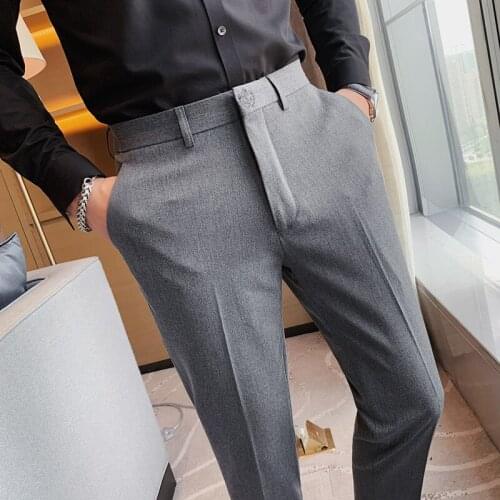 2021 Autumn Mens Business Dress Pants Korean Embroidery Slim Office Social Suit Pants Streetwear Casual Wedding Formal Trousers