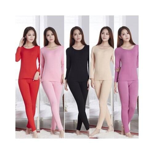 Autumn and winter thermal underwear set, slim fit, plus velvet round neck, body sculpting beauty girl home service increased