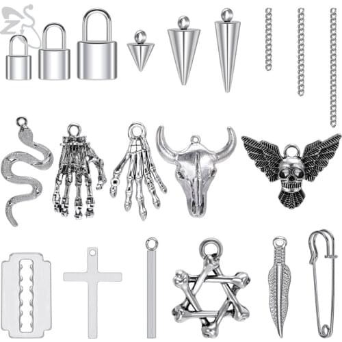 Stainless Steel Necklace Earring Pendant Gothic David Star Skull Pendants Cross Lock Cone Chain DIY Earring Necklace Accessories