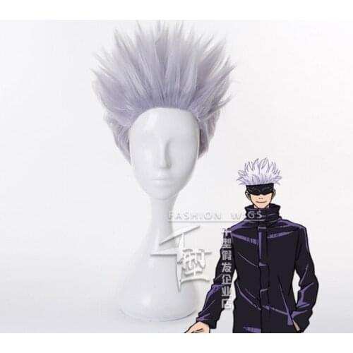 1:1 Anime Jujutsu Kaisen Gojo Satoru Wig Cosplay Wigs Playing Powder Mercury Purple Straight Hair Halloween Wigs