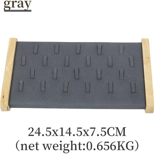 22 Grids Gray Solid Wood Microfiber Jewelry Display Trays For Femal Ring Earring Pendent Showcase Jewellery Organizers Stand