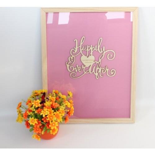 Custom Background Color Happily Ever After Wooden Guest Book Wedding Drop Top Guestbook for Decoration Wood Heart Panel Sign in