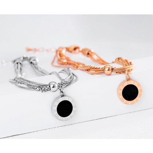 Multifarious Chain Bunch Womans Bracelets Black Acylic Plate Roman Numerals Accessories Wedding Charm Jewelry Wrist Hand Bangle