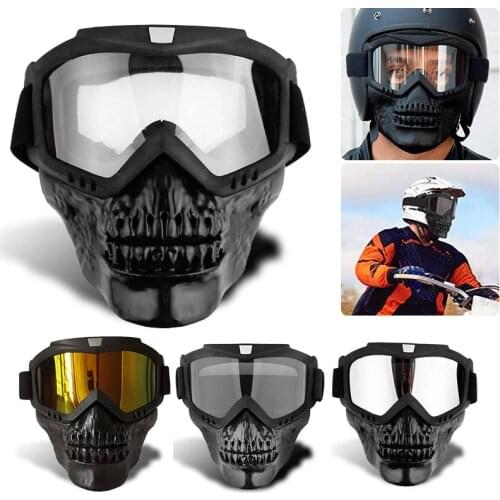 Detachable Motorcycle Goggles Mask Skull face mask Wind proof Motocross goggles Retro open face Motorcycle Helmet Moto Casco