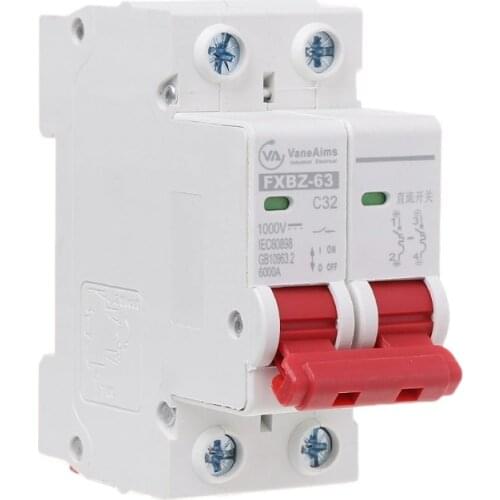 2P DC 1000V Solar Mini Circuit Breaker 10A/16A/32A/50A/63A DC Photovoltaic MCB