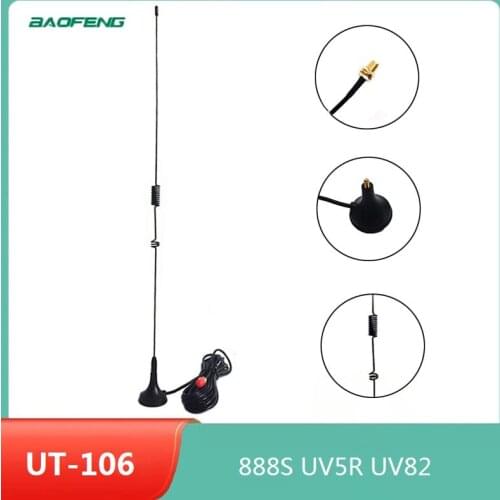 UT-106 Magnetic SMA-Female Car Antenna VHF UHF for Walkie Talkie Baofeng Two Way Radio UV 82 UV-5R BF-888S Ham Radio Accessories