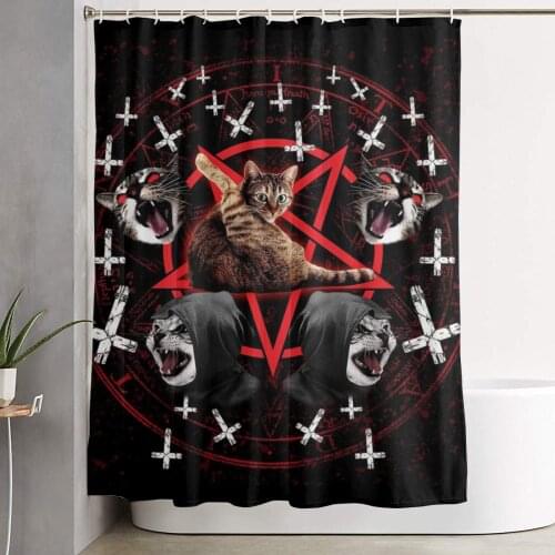 Satanic Cat Pentagram Death Black Metal Shower Curtain Durable Bathroom Curtains with 12 Hooks