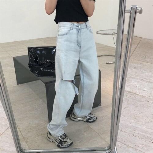 2021 New Summer Elegant Female Trousers Loose Solid Color Fashion Women Ripped Pants Casual High Quality Ladies Bottoms T111