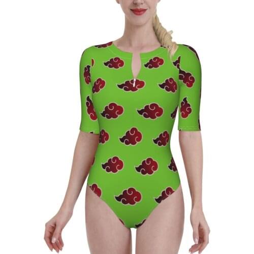 Women 2021 Exotic Bikinis Akatsuki (15) Half Sleeve zip Women Swimsuit One-Piece swimsuit Anime Manga Women bathing