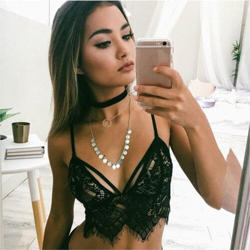 Women Hollow Translucent Crop Top Underwear With Lace Strap Lingerie Sexy Ladies Gathering Bra Tops Push Up Reggisenza Fodera
