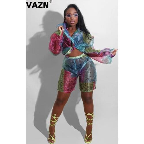 VAZN 2020 Casual Daily Bandage Colorful Print Sexy Clothing Night Party High Street Set Holiday Women Young Energetic Set