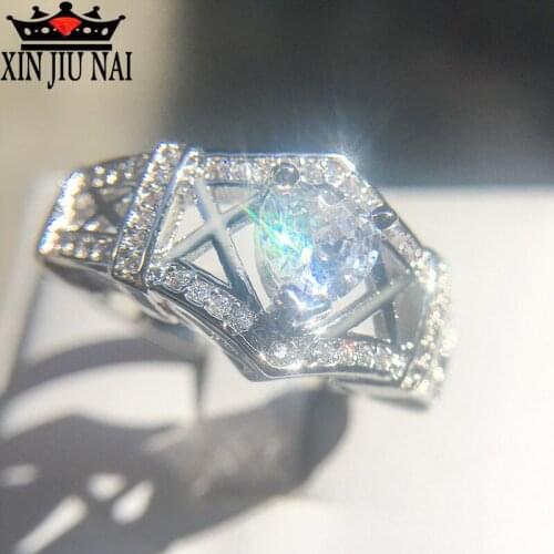 Hollow Trendy Silver Color Wedding 14K Ring for Women Jewelry Finger Party Princess Created Tower Heart Shape CZ Fashion Rings