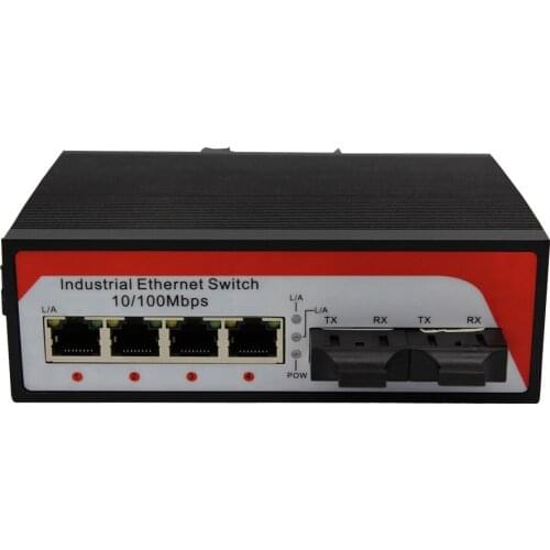 10/100M 2 Fiber 4 UTP Port Ethernet Switch Industrial RJ45 Converter 10V Power Supply