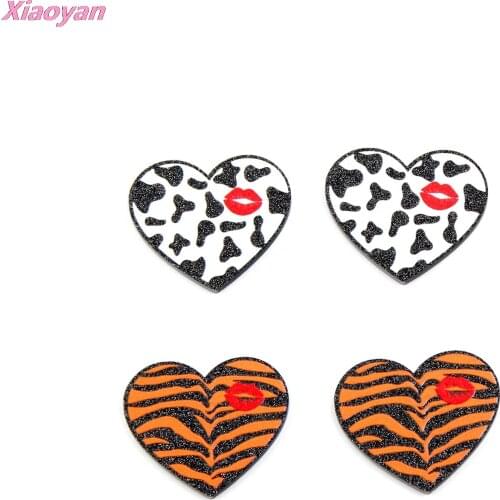 10pcs /lot) 20mm Leopard Heart For Earrings Fashion Animal Party DIY Black Glitter Acrylic Jewelry Accessories