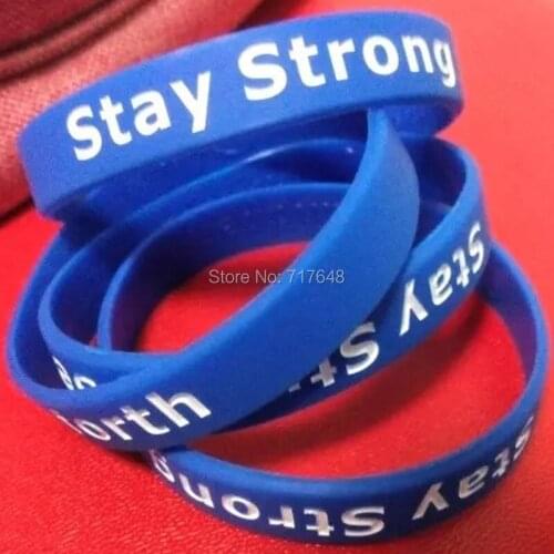 100pcs Inspirational Quote Stay Strong wristband silicone bracelets free shipping by epacket A