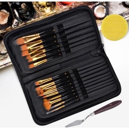 15Pcs Artist Paint Brush Set Nylon Art Paint Brushes with Case for Gouache, Acrylics, Oil and Watercolor
