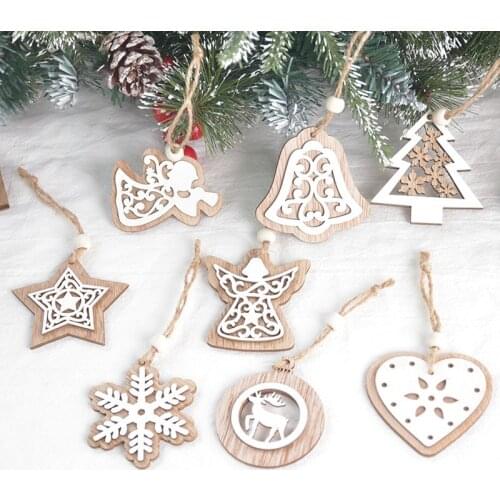 2pcs Xmas Christmas Angel Woodden Pendants Christmas Decoration for Home Party DIY Christmas Decorations Kids Gift New Year 2022