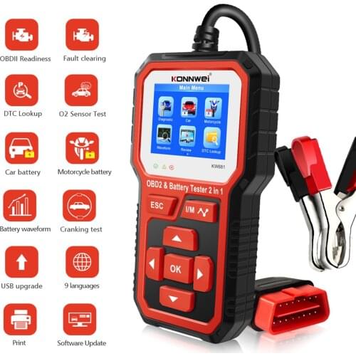2 In 1 Car Scanner OBD2 Scanner KONNWEI KW681 Full ODB2 Scanner Multi-languages Car Tools ODB Car Diagnostic Tool For Cars Odb2