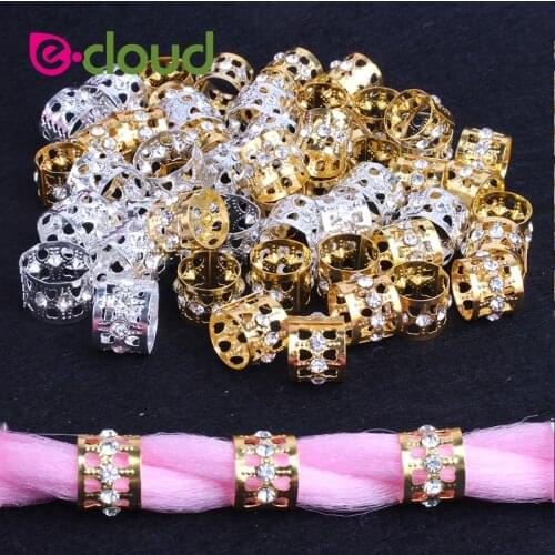 50-100pcs/bag Rhinestone Hair Dread Braids Dreadlock Beads Adjustable Braid Cuffs Clip Heart Shape Hair Extension Tool Jewelry