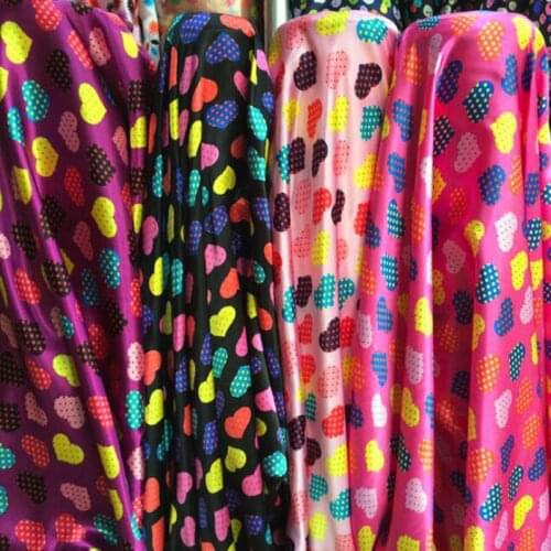 Glossy satin fabric sewing craft heart print material Floral Polyester Doll cloth Silky Satin Fabric fashion
