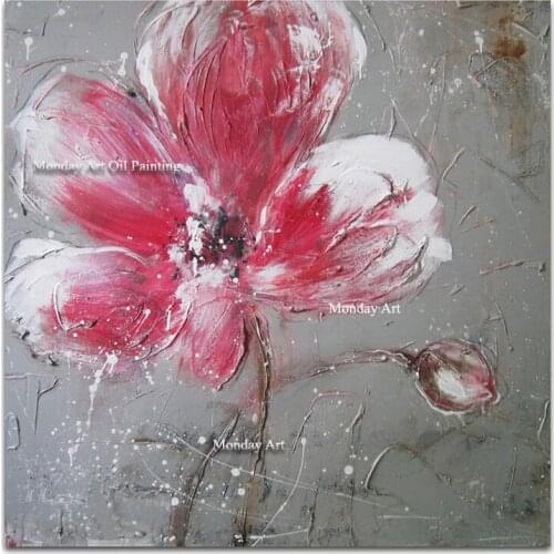 Large Size Textured Modern Hand Painted Beautiful Pink Flower Oil Painting Canvas Wall Art For Living Room Home Artwork