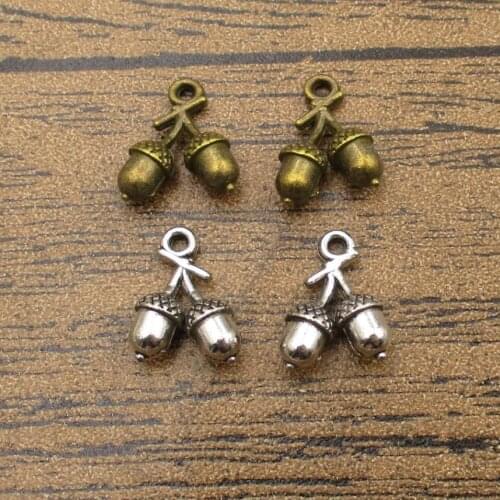 Double Acorn Charms 40PCS/Lot 12×15mm Pine Cone Nut Squirrel Food Jewelry Accessories Earring Pendants 2 Colors Available-RS069