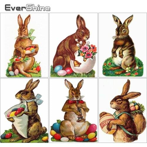 EverShine Diamond Painting Rabbit Full Drill Diamond Mosaic Easter Eggs Cross Stitch Embroidery Animal Rhinestone Handmade Hobby