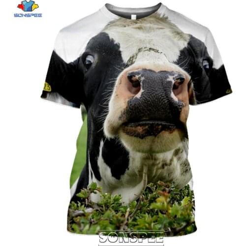 SONSPEE Animal Cow Face 3D Print Summer Mens T Shirt Casual Plus Size O Neck Short Sleeve Men Women Funny Tees Tops Shirts