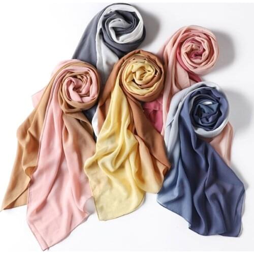 Hijabs Women Scarf Fashion Malaysian Gradient Chiffon Colored Headscarf Hand-Painted Dyed Two-Color Crash Lady Long Towel Shawl