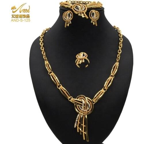 ANIID Necklace Set For Saudi Women Jewelery Gift Bridal Wedding Gold Color 2021 24k Dubai African Wedding Artificial Ring 24K