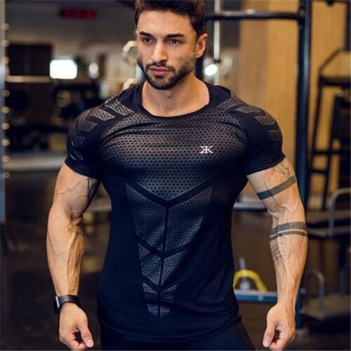 Compression quick-drying T-shirt man running tight short T-shirt black top male the gym fitness exercise
