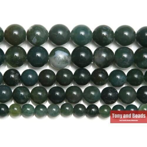 Moss Agates Round Gem Beads 15" Strand 4 6 8 10 12MM Pick Size For Jewelry Making