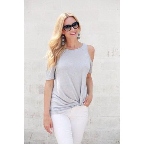 Summer New Sexy Womens Grey Collar Short-Sleeved Loose T Shirt