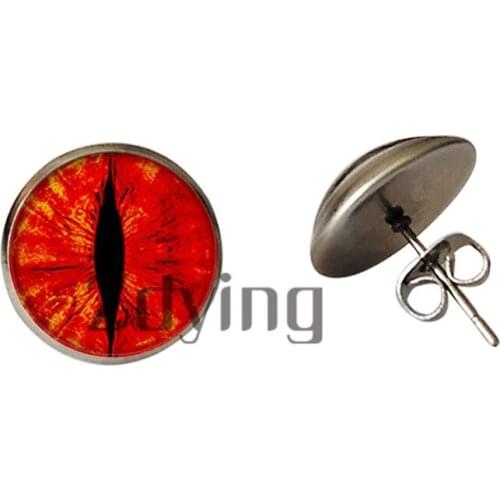 Zdying Fashion Animal Eyes Dragon Snake Owl Cat Tiger Eyes Stud Earring Glass Cabochon Dome Alloy Earring Party Jewelry U029