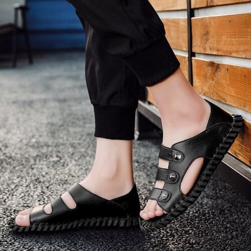 Sandals Men Leather Sandals Men Beach Sandale Ete Homme Work Summer Sandals&slippers Slippers Couple Wear For Male Shoes