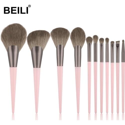 BEILI Pink 12 pcs Makeup Brushes Foundation Highlight Blending Powder Eyeshadow Brushes for Face Make up Cosmetics Brush Set