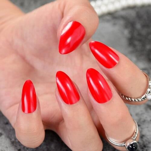 Stiletto Nail Tips Oval Sharp end False Nails Sexy Red Faux Ongles Waterdrop Shape Fake Nails Tips Full Cover Artificial Nail