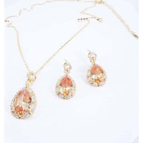 2020 new fashion red purple blue green CZ zircon necklace earrings party jewelry wedding bride dressing banquet formal jewelry