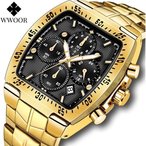 2021 New WWWOOR Luxury Military Men Watches Gold Black Creative Fashion Clock Man Sport Waterproof Chronograph Relogio Masculino