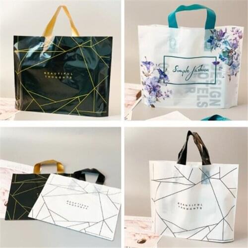 50Pcs/Lot Jewelry Plastic Bags With Handles Wedding Gift Thick Boutique Gift Shopping Packaging Plastic Handle Bag Flowers Pouch