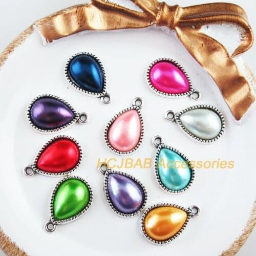 20 New Teardrop Charms Tibetan Silver Tone Retro Mixed Acrylic Pendants 13x19.5mm