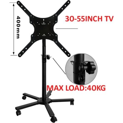 DL-ST1M 30"-55" Movable LCD Floor holder TV Mount Cart Display Rack With 5 wheel lockable 40kgs 400x400 tilt down 20 steel