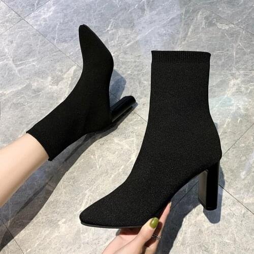 Simple fashion stretch socks boots womens high heels shoes knit socks boots skinny women pointed autumn and winter bare boots