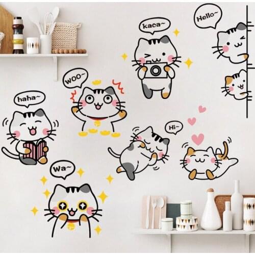 Lovely Cat Wall Stickers Kawaii Home Decor for Girls Living Room Bedroom Kids Room Decoration Wall Decals DIY Vinyl Wallpaper