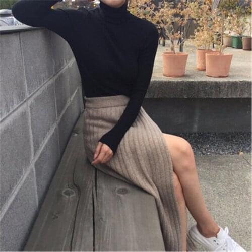 Woolen Skirt Korean Fashion Clothing 2021 Winter Fashion New Retro Fashion Side Fork Sexy High Waist Pencil Rib Knit Long Skirt