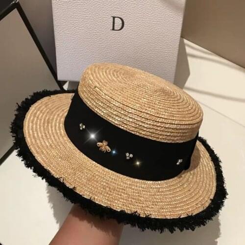 Spring Summer Hat For Women Retro Gold Braided Flat Beach Straw Hat Lady Wide Brimmed Sun Shade Sunscreen Girl Panama Visor Hat