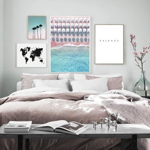 Nordic Modern Style Sky Coconut Tree Seaside Map Word Canvas Painting Posters And Prints Wall Pictures For Living Room Decor