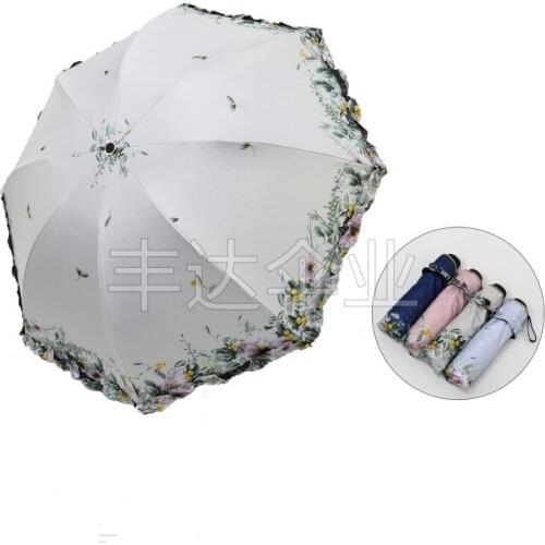 Umbrella folding umbrella umbrella umbrella pure hand-stitched lace-up black glue sun umbrella. umbrella rain women umbrella