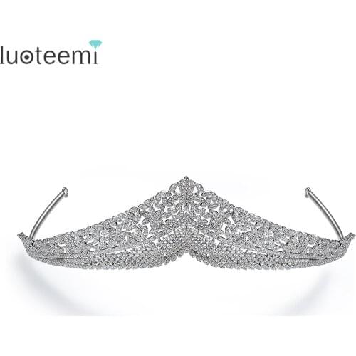 LUOTEEMI Wedding Engagament Crown for Women Multiple Flowers Bride Hair Jewelry Clear Cubic Zircon Bridal Hair Band